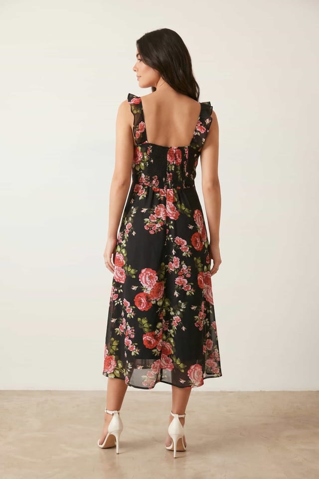 Style Cheat Style Cheat Women's Strappy Rose Print Dress in Black - 3