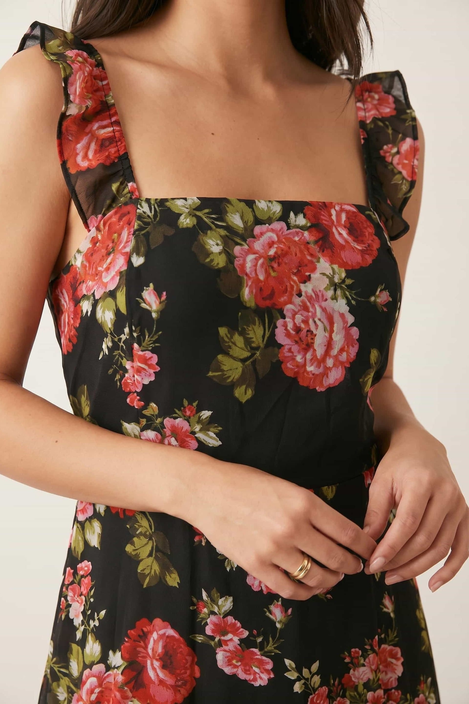 Style Cheat Style Cheat Women's Strappy Rose Print Dress in Black - 4