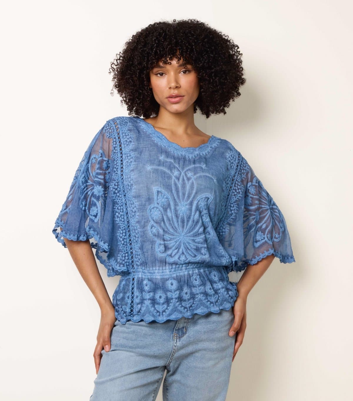Blue Vanilla Women's Blue Floral Lace Blouse Blue Vanilla New Look