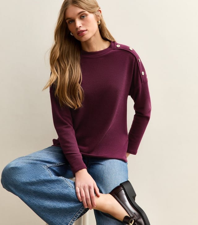 New Look Women's Burgundy Rib Jersey Long Sleeve Top New Look - 2