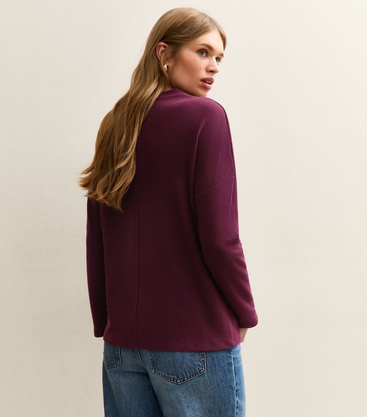 New Look Women's Burgundy Rib Jersey Long Sleeve Top New Look - 4