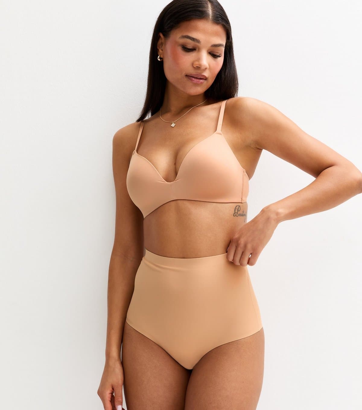 New Look Women's Tan Bonded Smooth High Waisted Medium Control Shaping Brazilian Briefs New Look