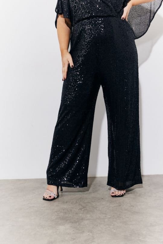 In The Style In The Style Women's Black Sequin Cape Style Wide Leg Jumpsuit - 4