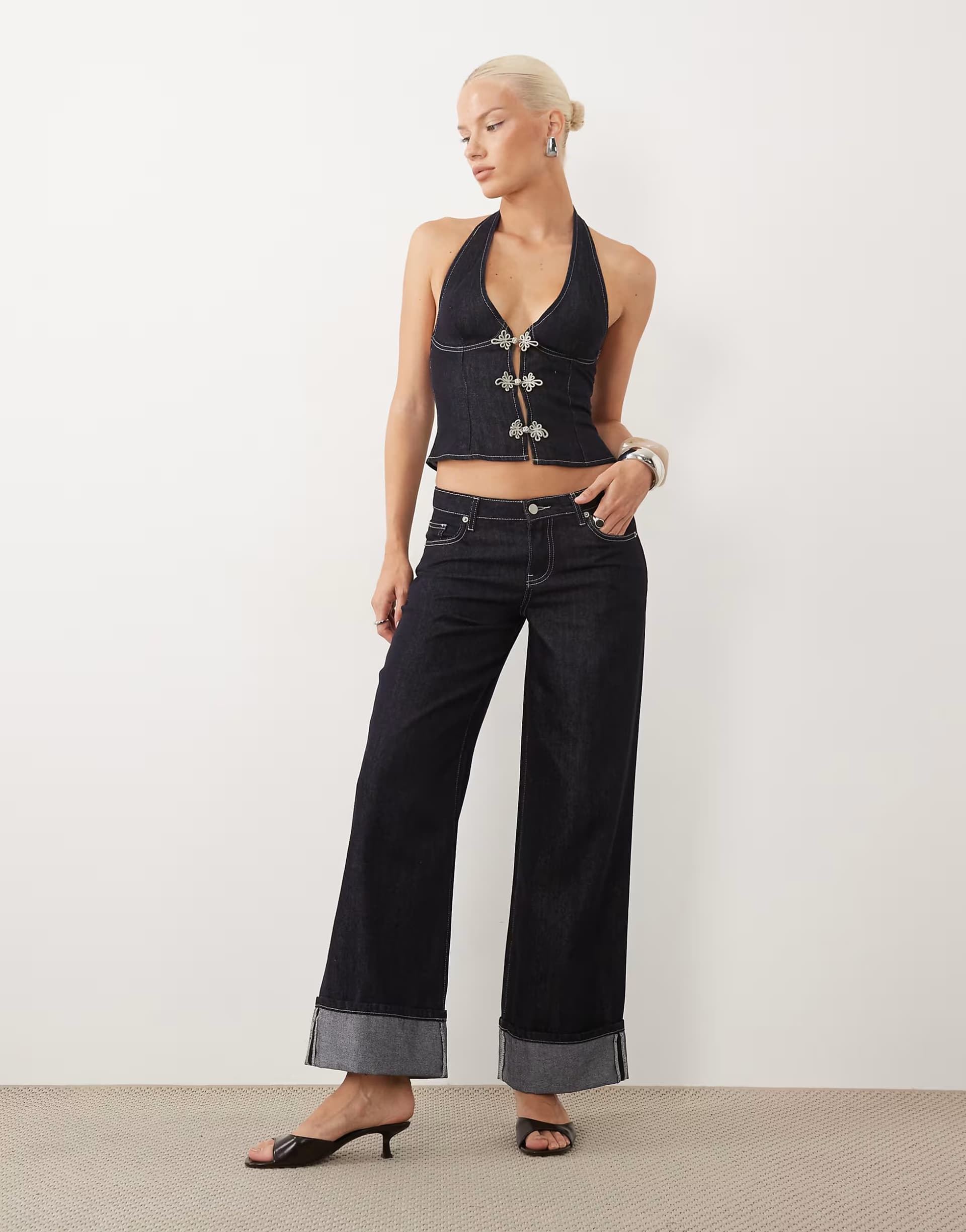ASOS Tiger Mist Tilda wide leg turnup hem jeans co-ord in dark wash denim