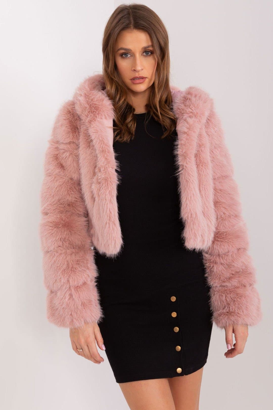 Love Lace Love Lace Women's Short Hooded Faux Fur Transitional Jacket in Pink