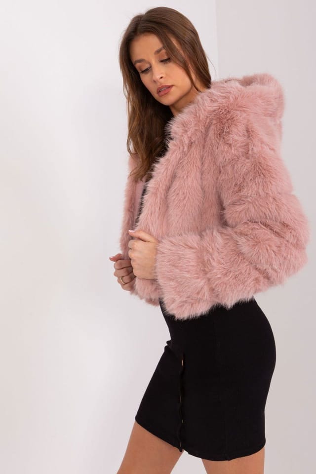 Love Lace Love Lace Women's Short Hooded Faux Fur Transitional Jacket in Pink - 2