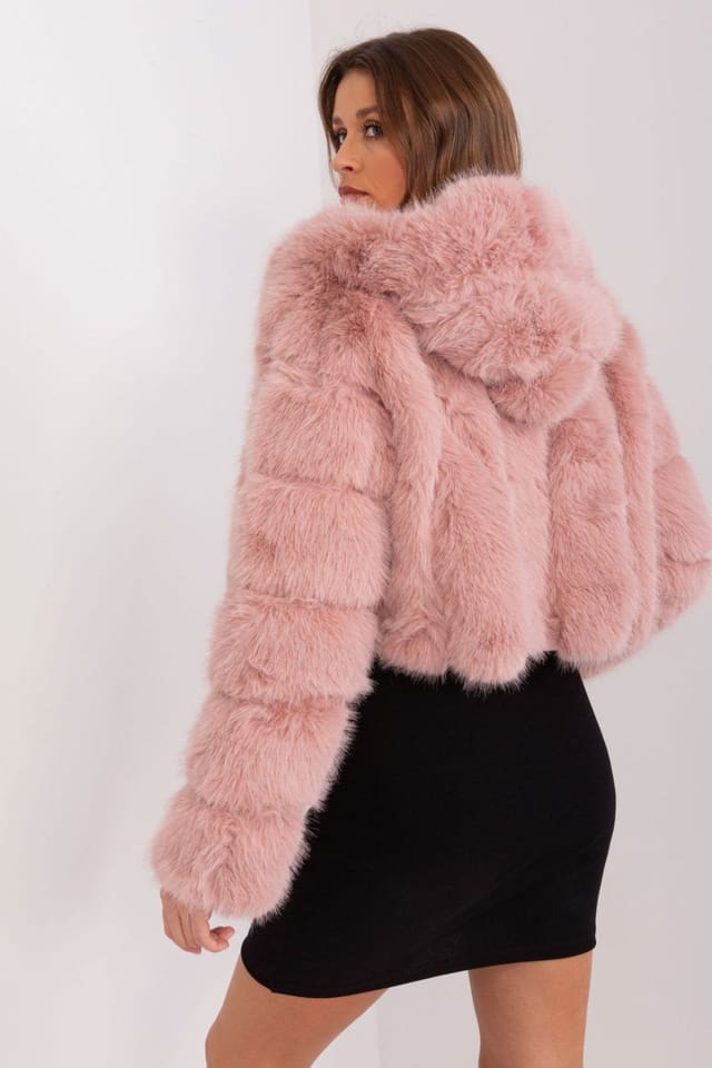 Love Lace Love Lace Women's Short Hooded Faux Fur Transitional Jacket in Pink - 3
