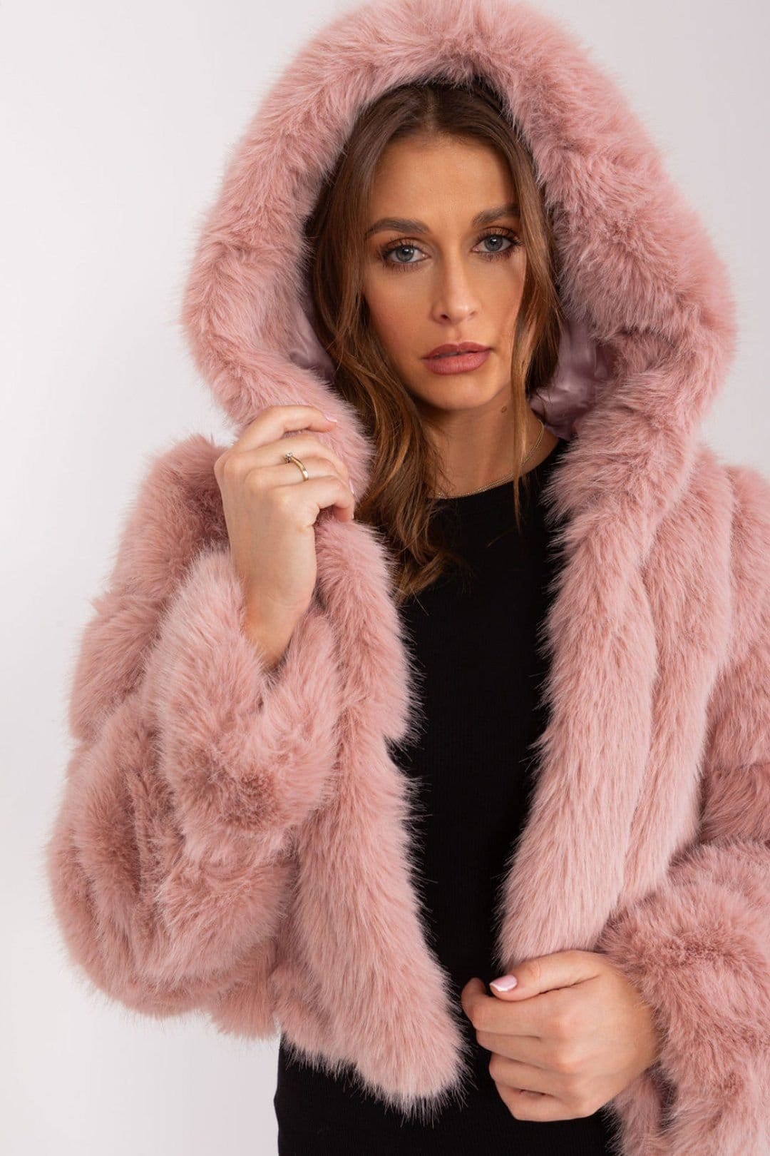 Love Lace Love Lace Women's Short Hooded Faux Fur Transitional Jacket in Pink - 4