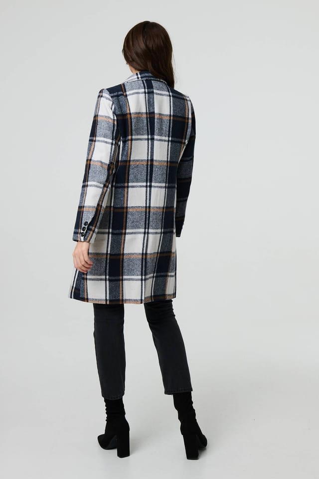 Izabel London Izabel London Women's Checked Double Breasted Trench Coat in Blue - 3