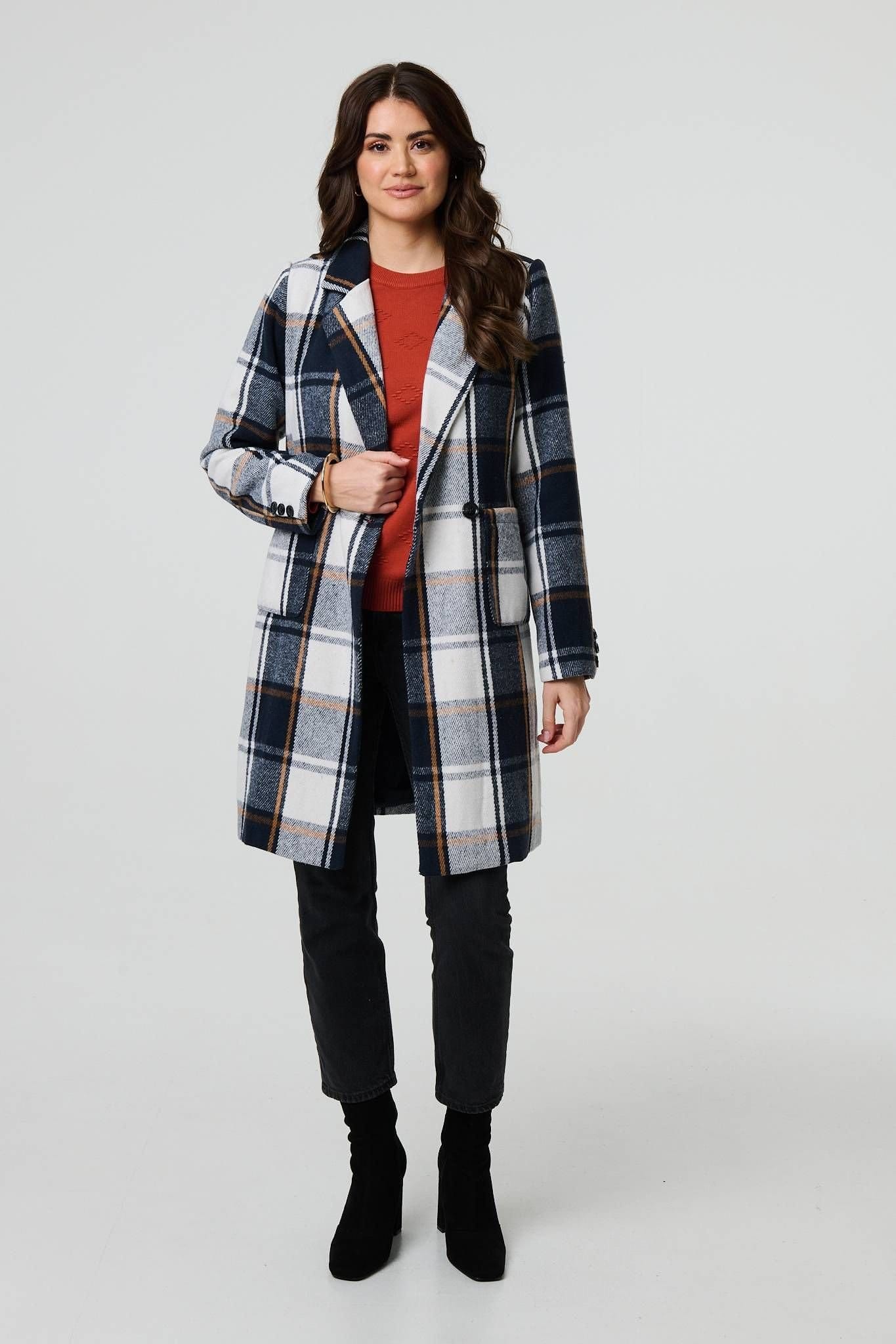 Izabel London Izabel London Women's Checked Double Breasted Trench Coat in Blue - 4