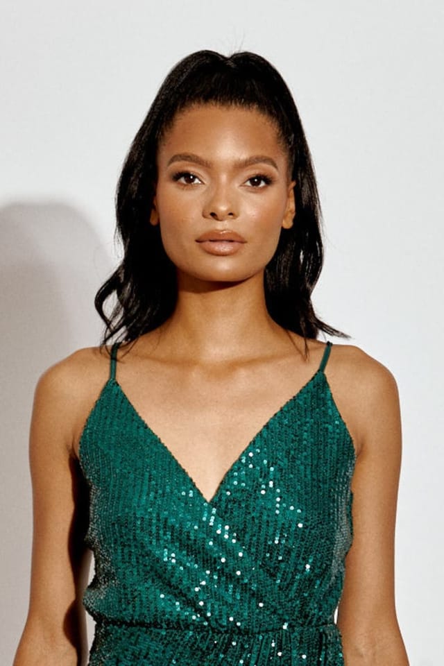 STYLEWISE STYLEWISE Women's Sequinned Wrap Front - Bodycon Fit - Cami Mini Dress in Green - 2