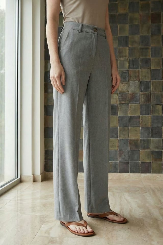MyFashion MyFashion Women's Tailored Mid Waist Straight Leg Trousers in Grey - 2
