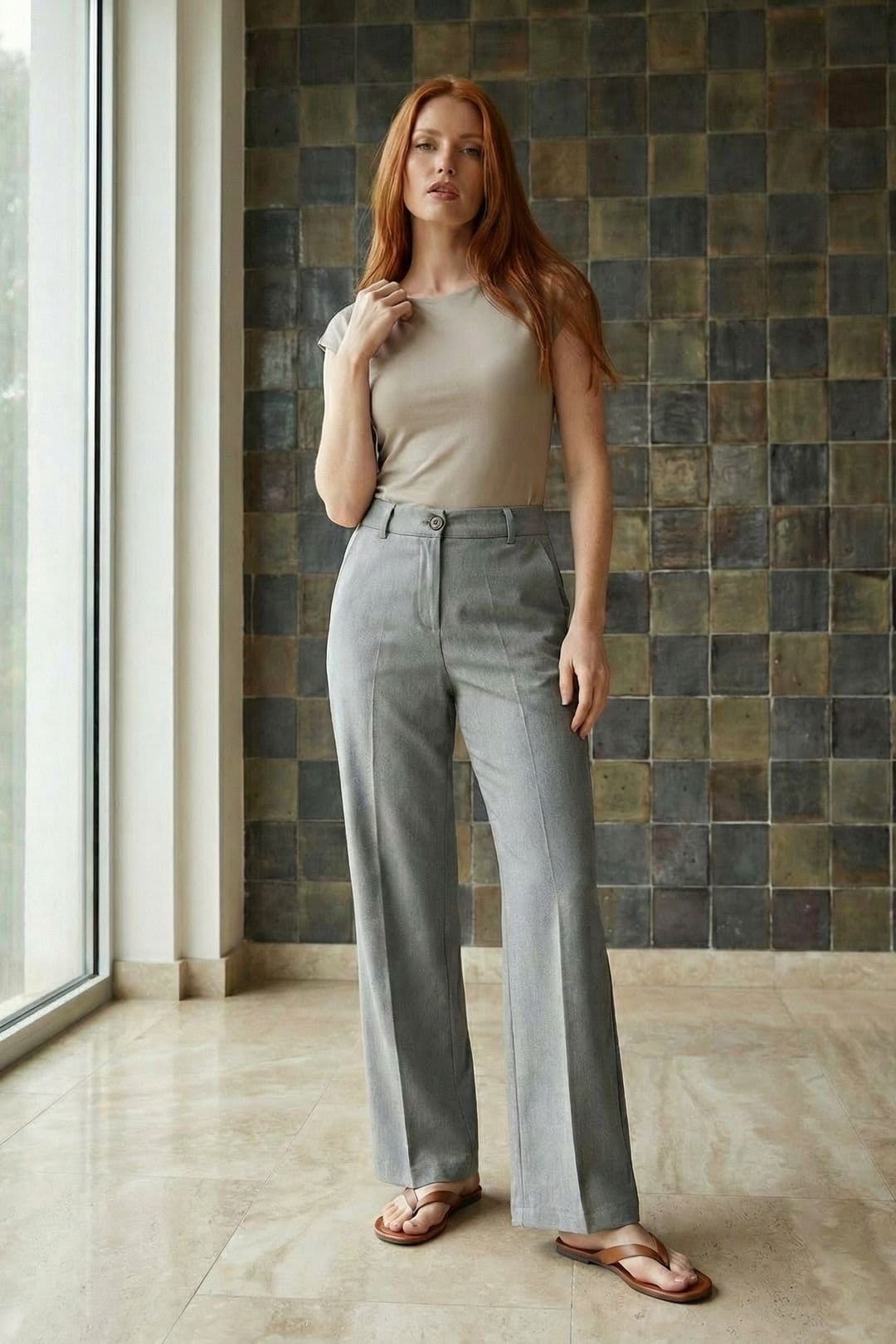 MyFashion MyFashion Women's Tailored Mid Waist Straight Leg Trousers in Grey - 4