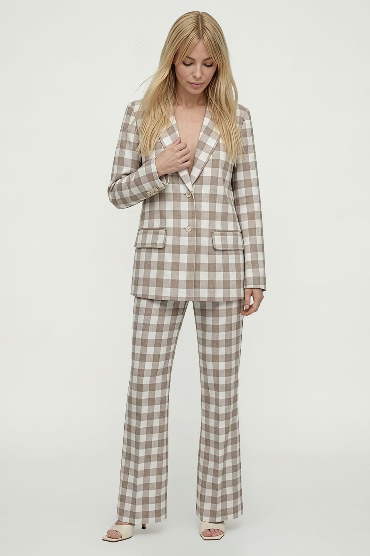 Lily and Lionel Light Brown Check Print Blazer Jacket