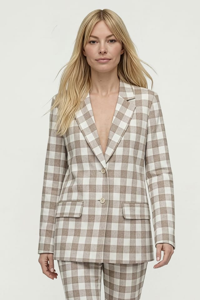 Lily and Lionel Lily and Lionel Women's Oatley Check Print Blazer Jacket in Light Brown - 2