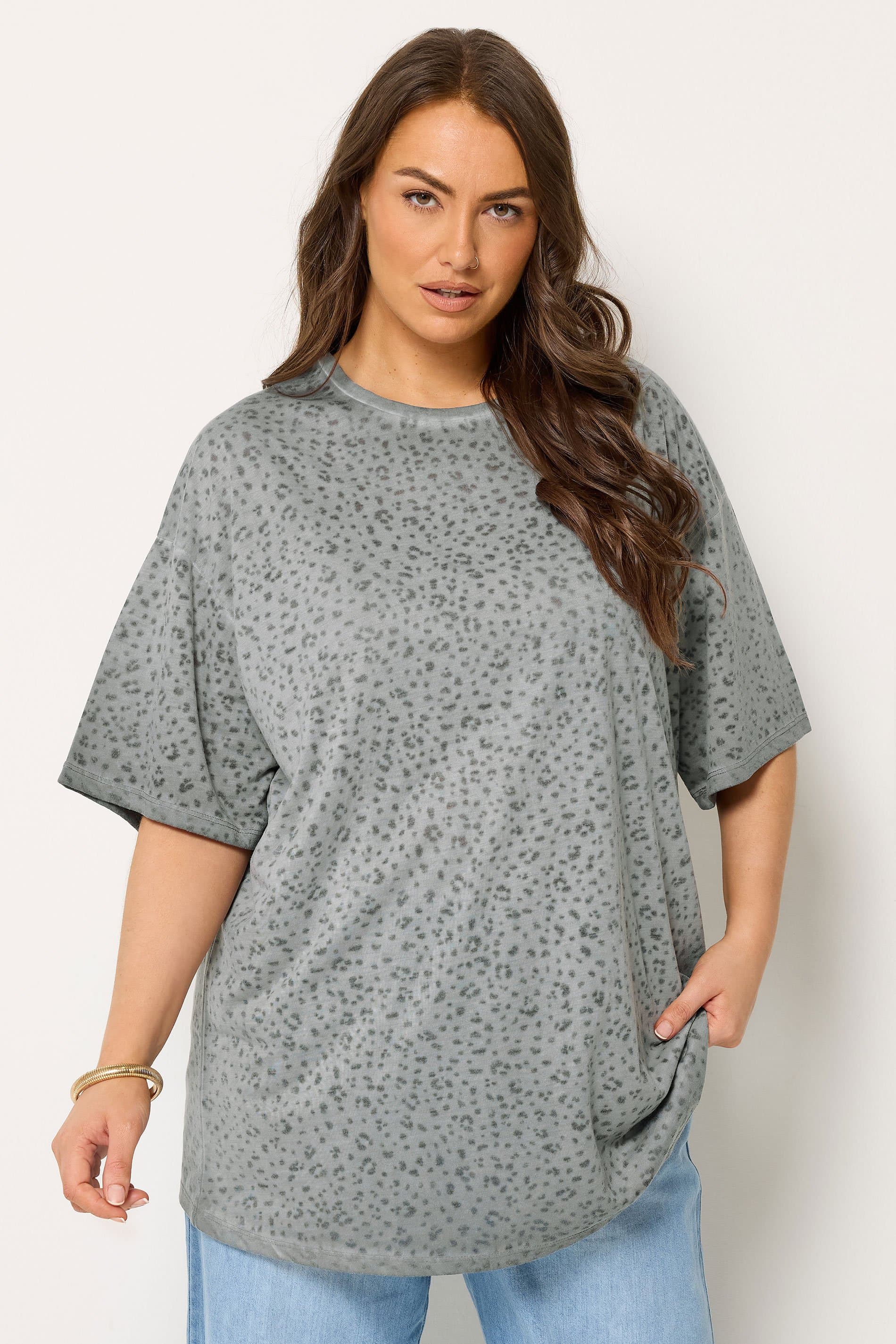 Yours Plus Size Grey Animal Burnout Tshirt