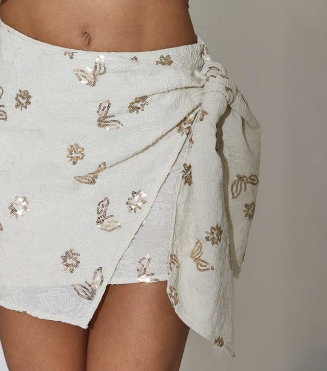 South Beach Women's Oatmeal Sequin Floral Wrap Mini Skirt South Beach New Look - 3