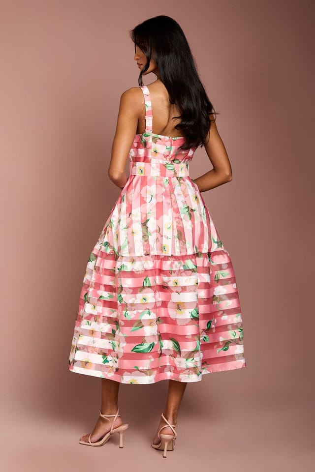 Coast Coast Women's Petite Printed Floral Burnout Organza Midi Dress in Pink - 3