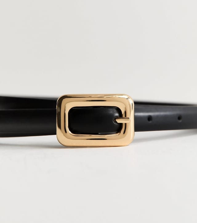New Look Black Faux Leather Square Buckle Belt New Look - 3