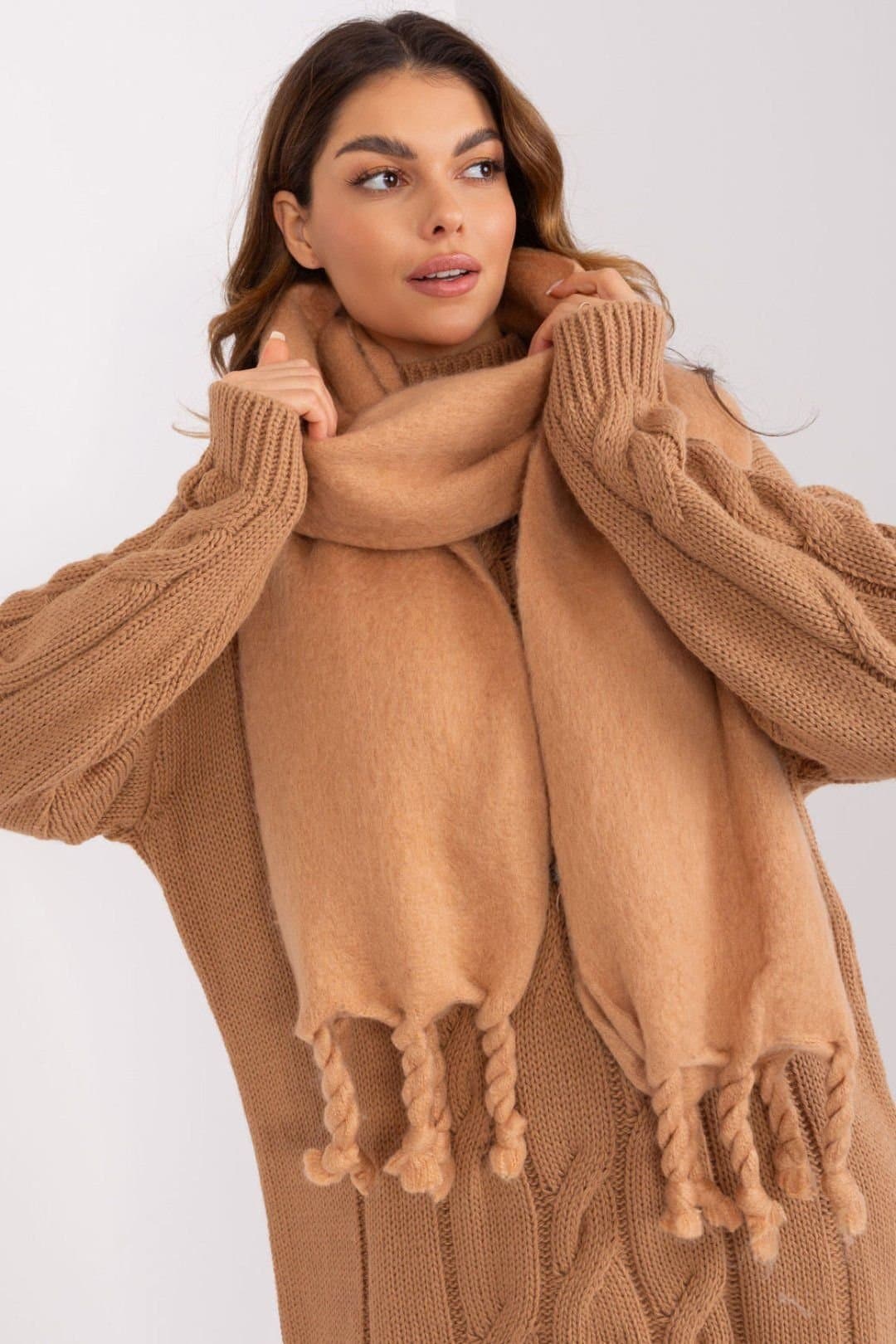 Love Lace Love Lace Women's Long Smooth Polyester Scarf with Soft Tassels for Winter Wear in Brown