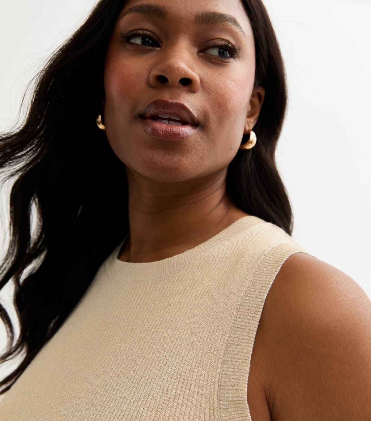 New Look Women's Plus Size Gold Shimmery Crew Neck Vest Curves New Look