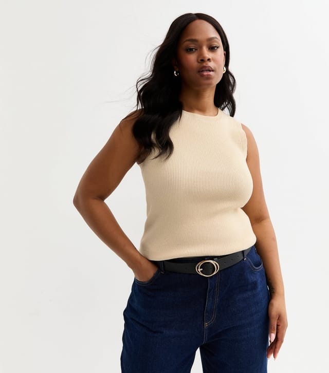 New Look Women's Plus Size Gold Shimmery Crew Neck Vest Curves New Look - 2