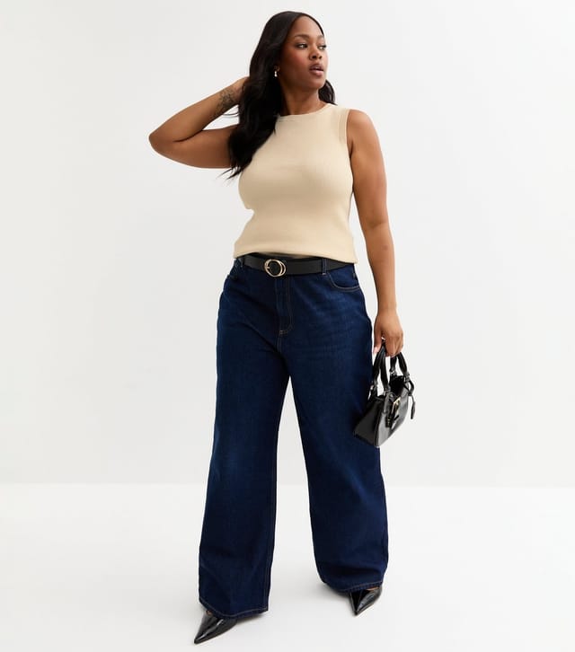 New Look Women's Plus Size Gold Shimmery Crew Neck Vest Curves New Look - 3