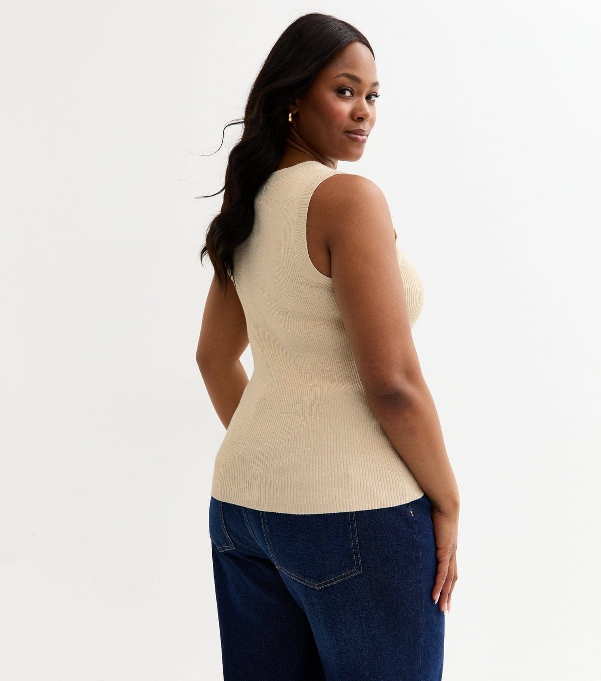 New Look Women's Plus Size Gold Shimmery Crew Neck Vest Curves New Look - 4