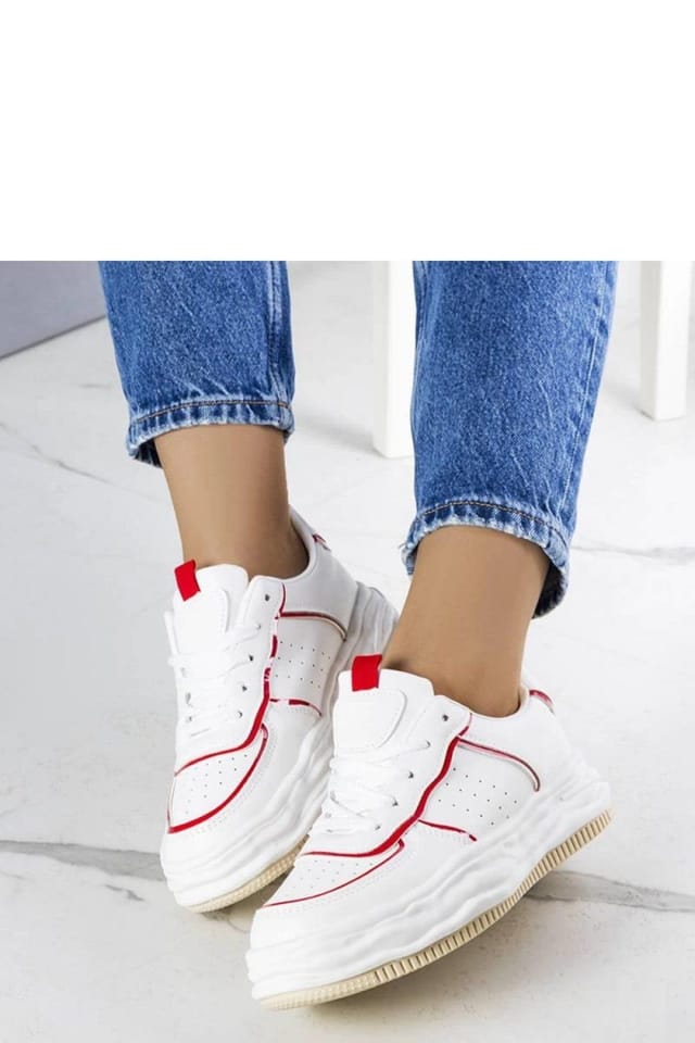 Love Lace Love Lace Women's Nettie White Sneakers with Red Inserts Lace Up Rubber Sole - 2