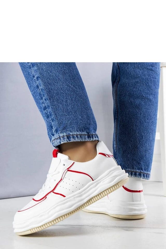 Love Lace Love Lace Women's Nettie White Sneakers with Red Inserts Lace Up Rubber Sole - 3