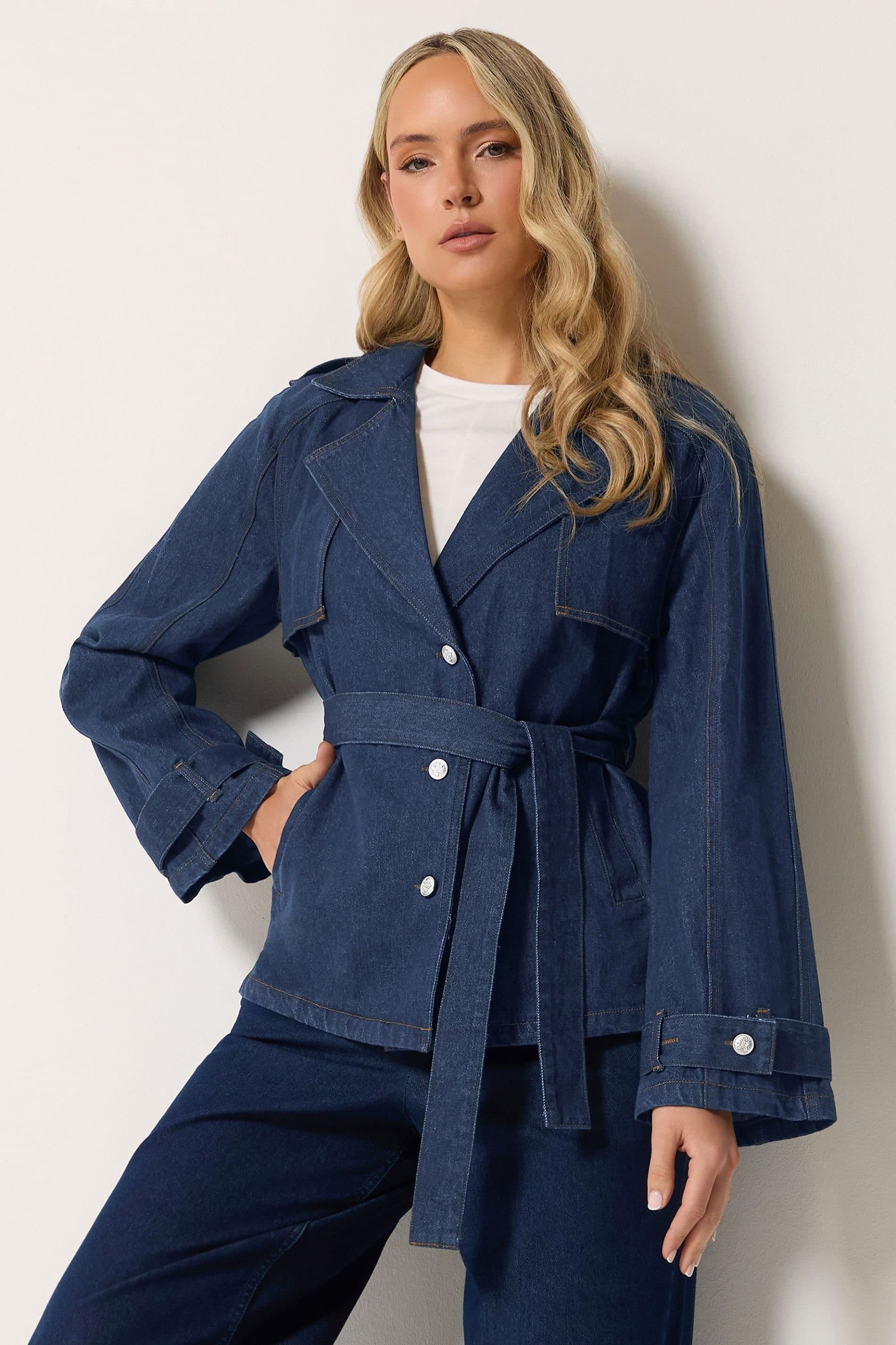 Long Tall Sally Long Tall Sally Women's Tall Denim Trench Coat in Indigo
