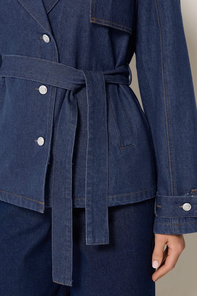Long Tall Sally Long Tall Sally Women's Tall Denim Trench Coat in Indigo - 3