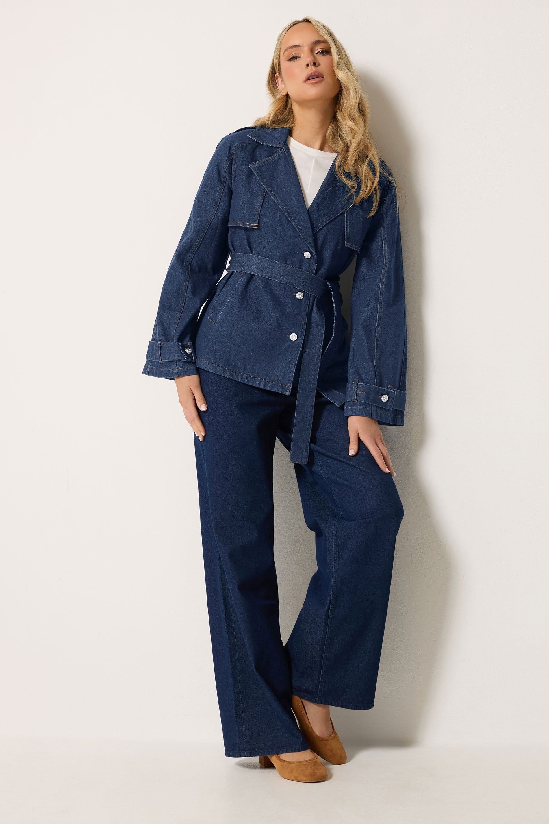 Long Tall Sally Long Tall Sally Women's Tall Denim Trench Coat in Indigo - 4