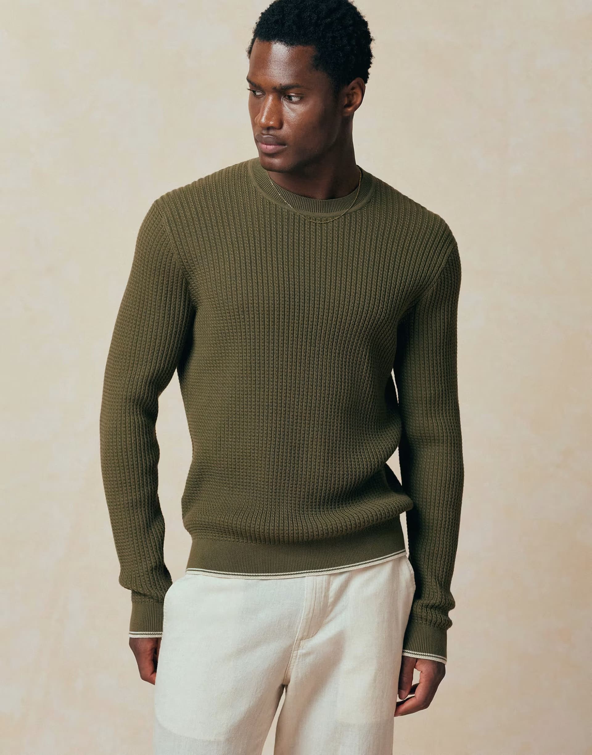 ASOS Mango cotton mix knitted sweater in khaki