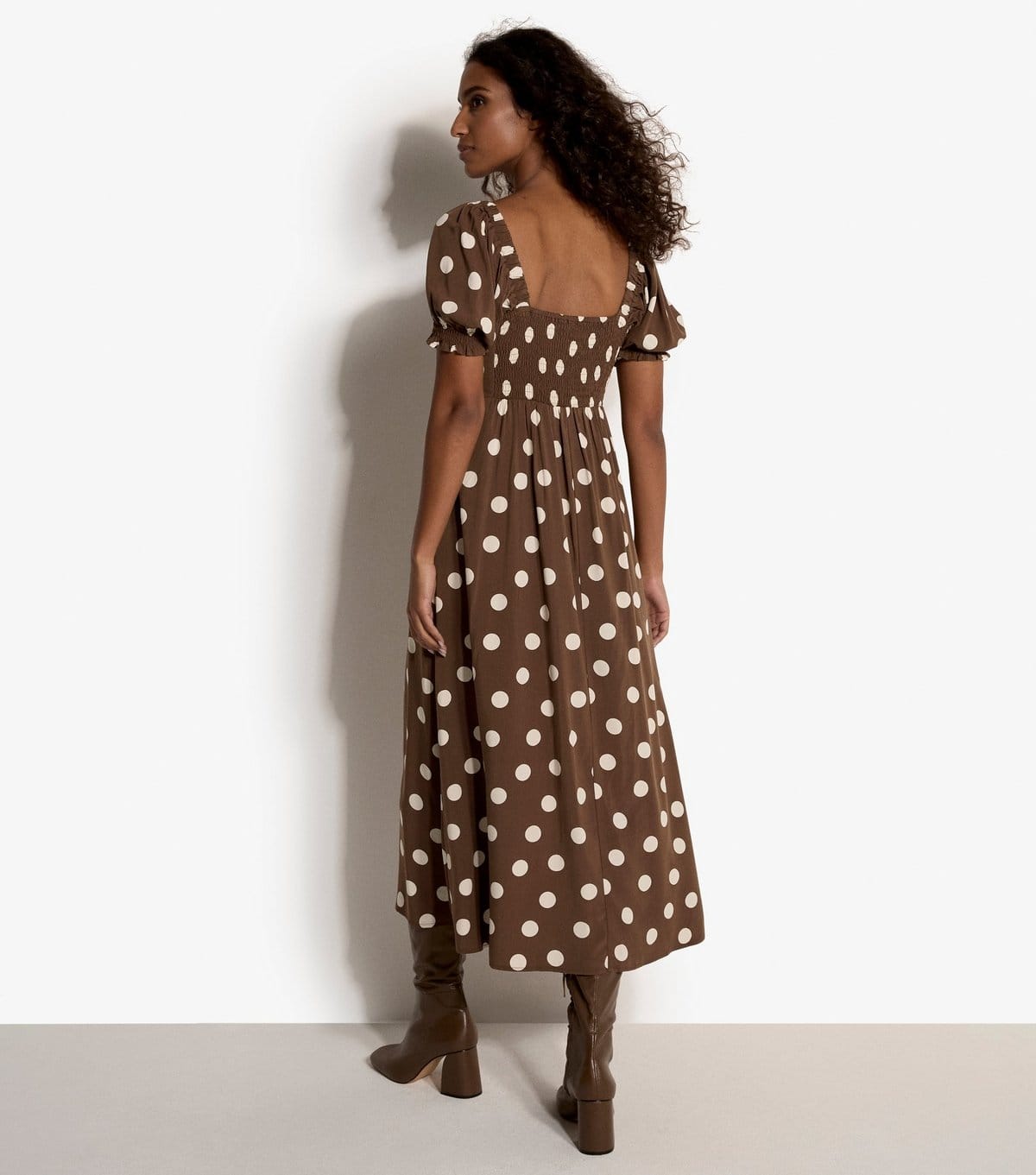 Apricot Women's Brown Polka Dot Puff Sleeve Midi Dress Apricot New Look - 4
