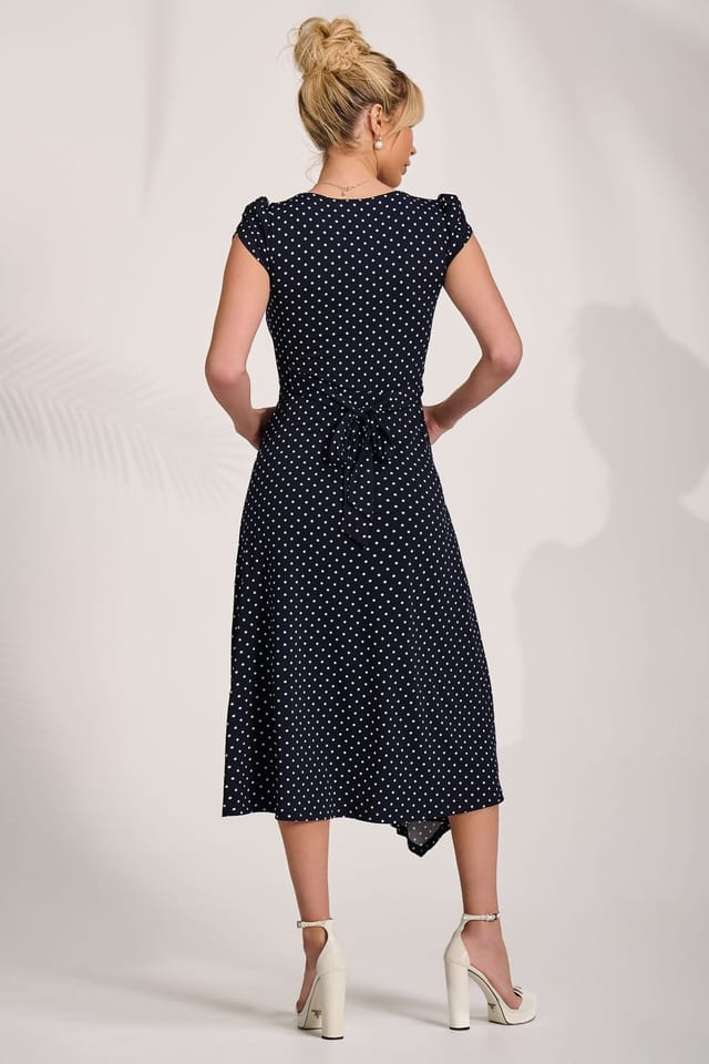Jolie Moi Jolie Moi Women's Lap Over Short Sleeve Jersey Dress in Dark Navy - 2