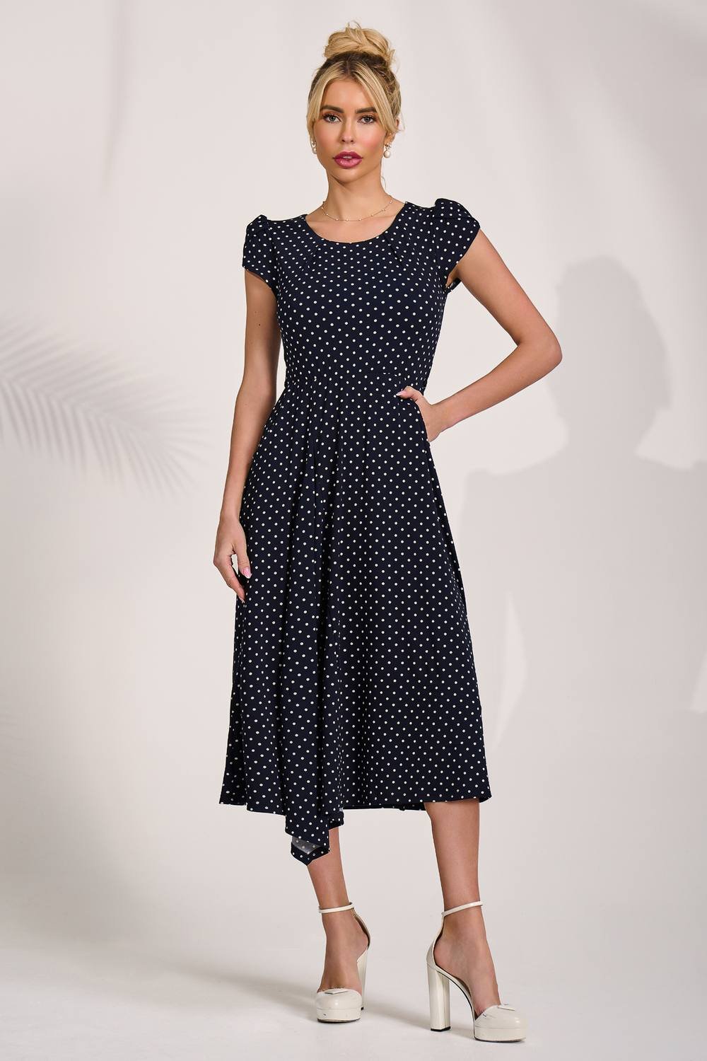 Jolie Moi Jolie Moi Women's Lap Over Short Sleeve Jersey Dress in Dark Navy - 3