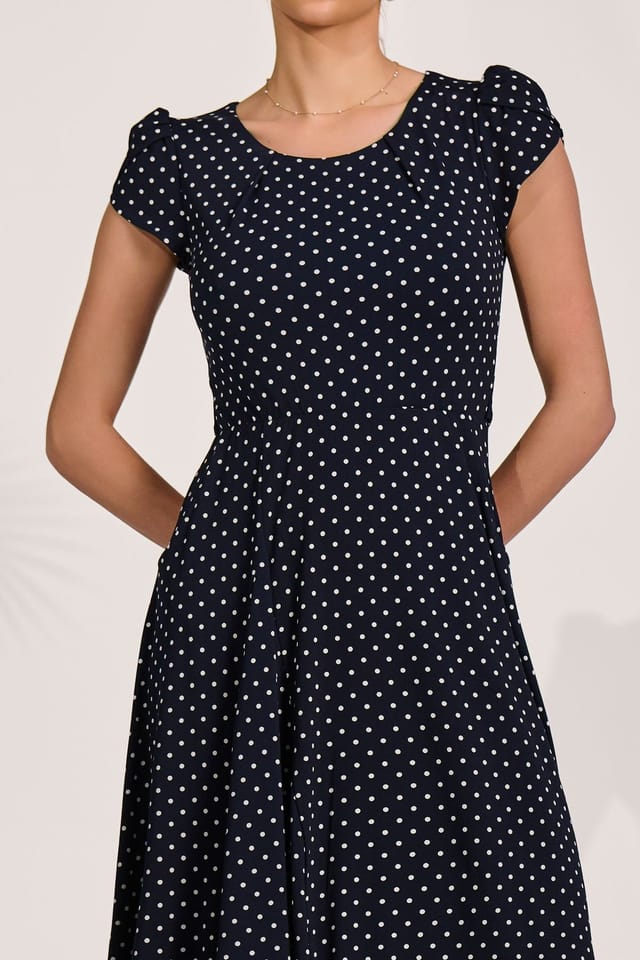 Jolie Moi Jolie Moi Women's Lap Over Short Sleeve Jersey Dress in Dark Navy - 3