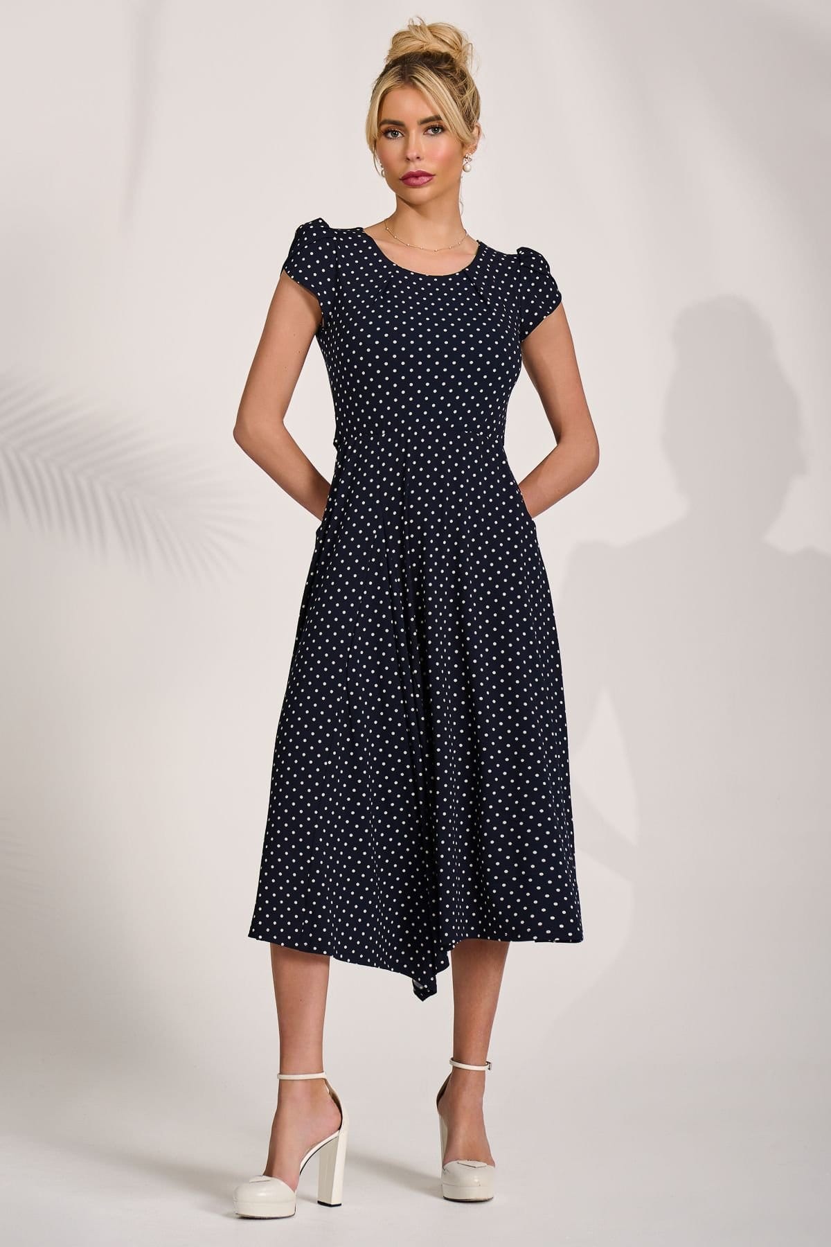 Jolie Moi Jolie Moi Women's Lap Over Short Sleeve Jersey Dress in Dark Navy - 4