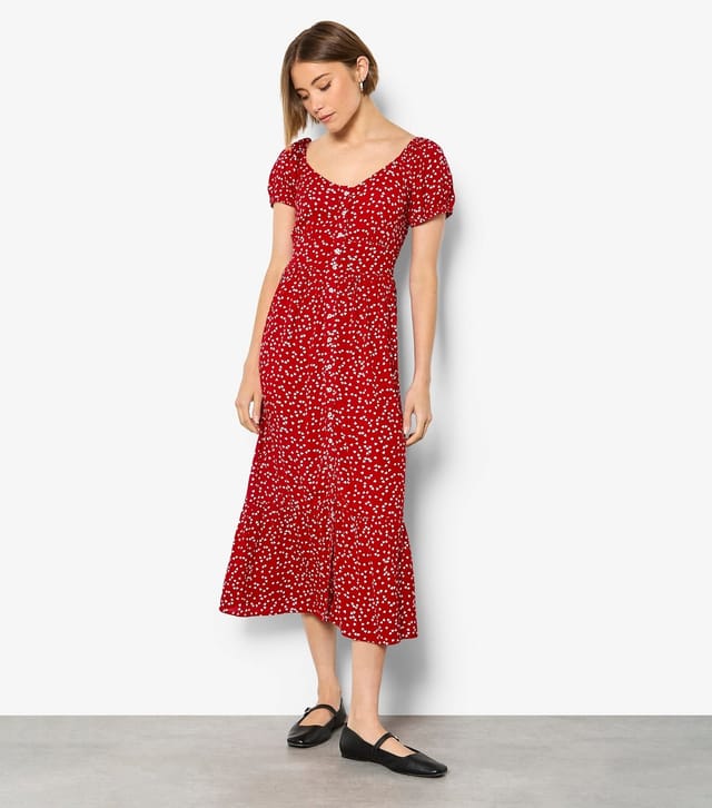 Apricot Women's Red Heart Print Button Through Midi Dress Apricot New Look - 2