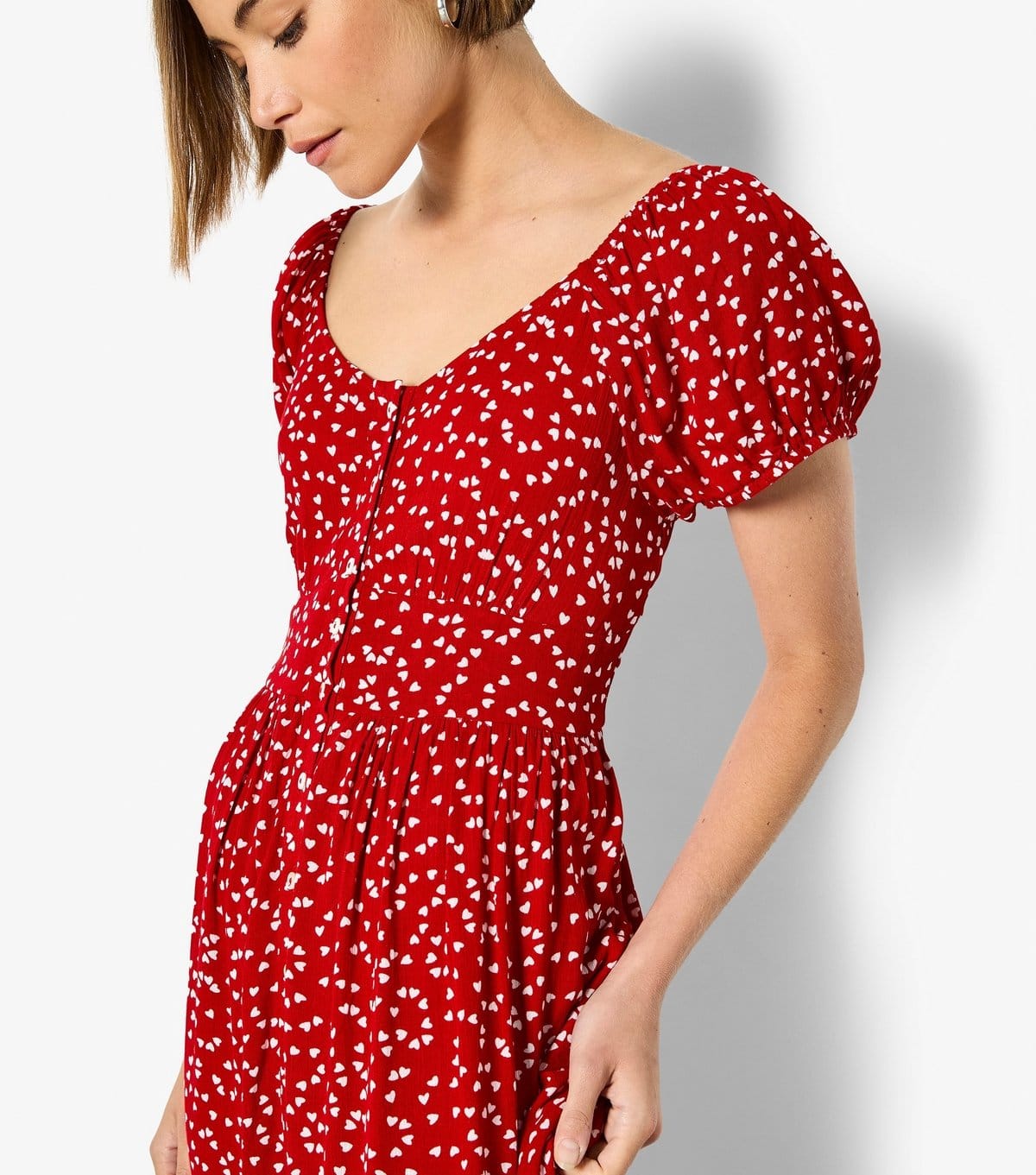 Apricot Women's Red Heart Print Button Through Midi Dress Apricot New Look - 4
