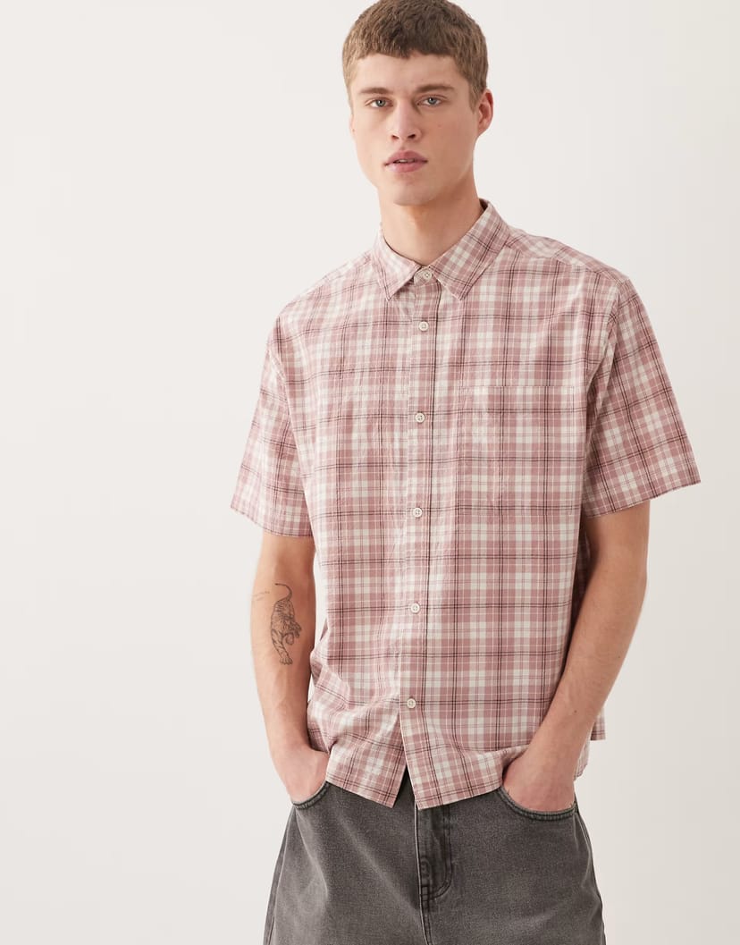 ASOS ASOS DESIGN relaxed check shirt in pink - 1