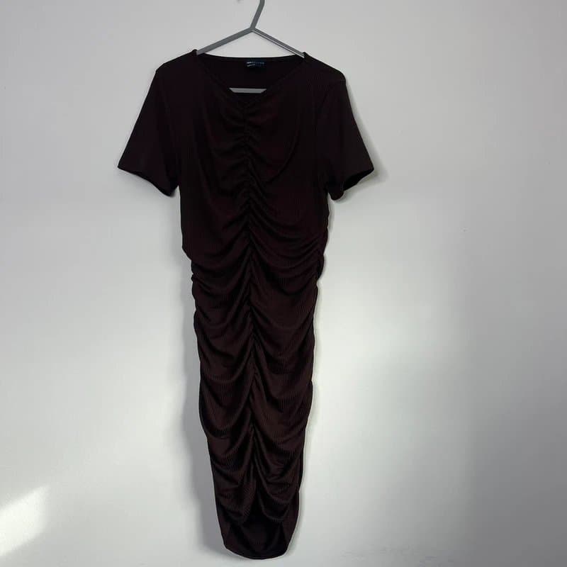 ASOS ASOS Dark Brown / Burgundy Ribbed Ruched Maxi Dress  Size 10
