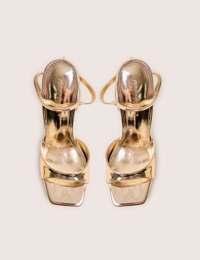 Public Desire Resist Gold Peep Toe Barely There Platform Heels - 2