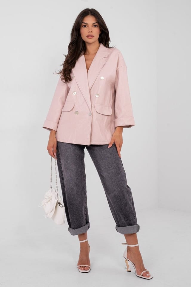 Love Lace Love Lace Women's Stylish Double Breasted Faux Leather Blazer in Pink - 2