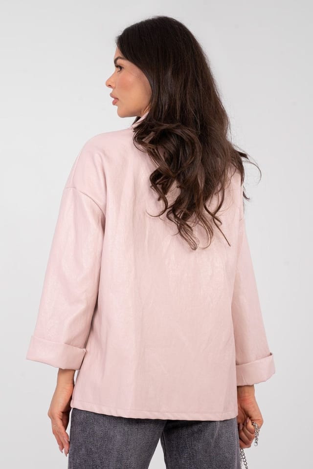 Love Lace Love Lace Women's Stylish Double Breasted Faux Leather Blazer in Pink - 3