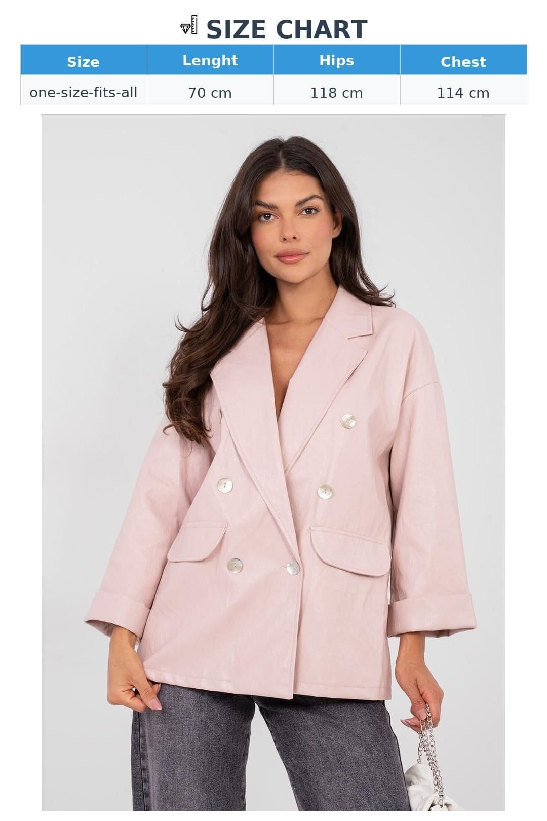 Love Lace Love Lace Women's Stylish Double Breasted Faux Leather Blazer in Pink - 4
