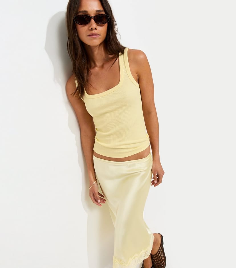 New Look Women's Light Yellow Ribbed Cotton Rich Square Neck Vest New Look - 1