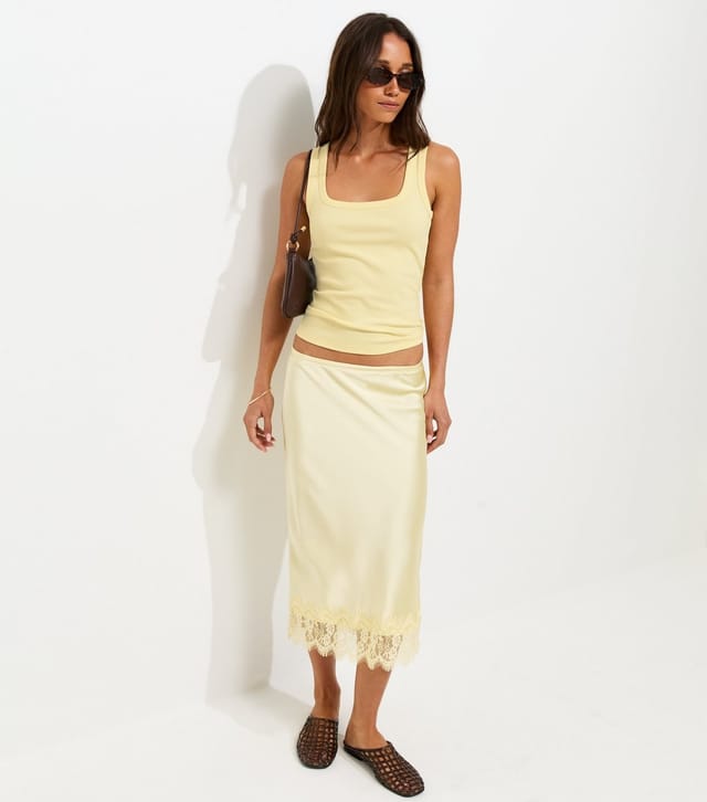 New Look Women's Light Yellow Ribbed Cotton Rich Square Neck Vest New Look - 2