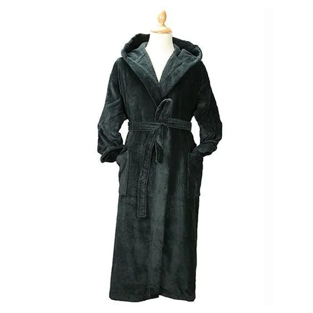 ARTG Women's Deluxe Velour Hooded Dressing Gown in Jet Black